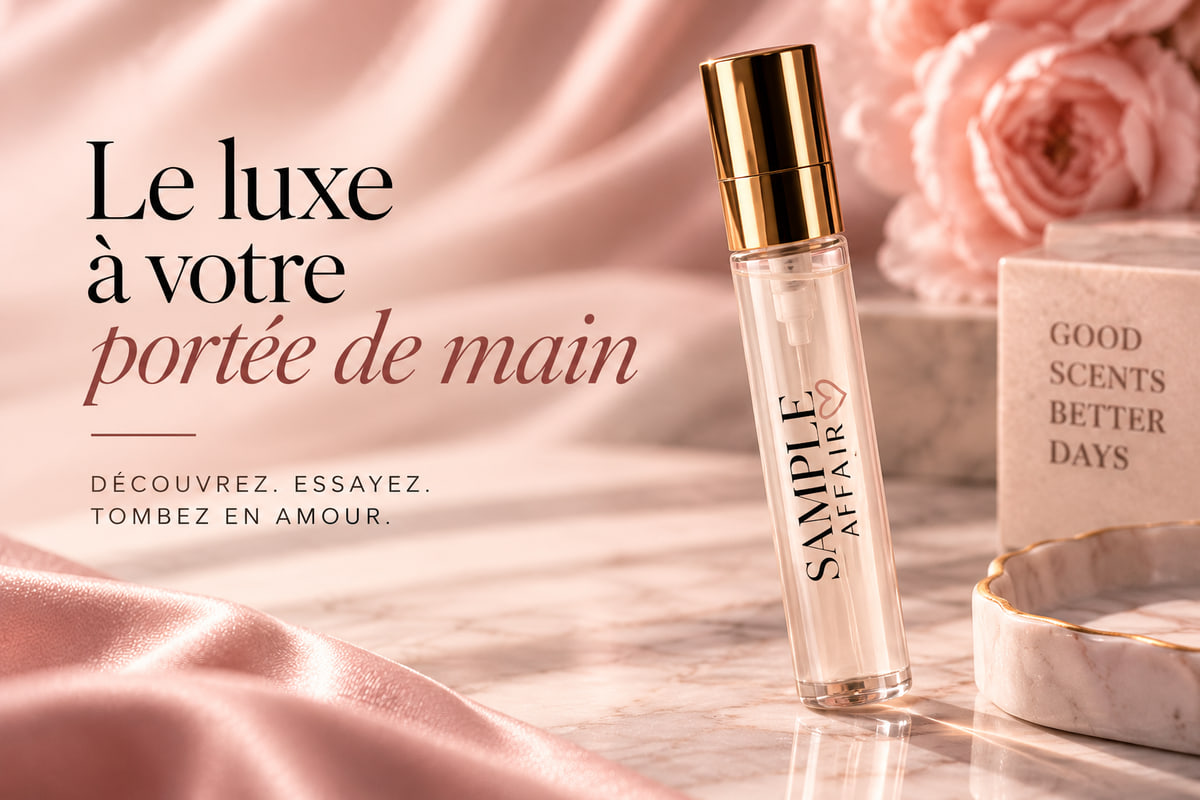 Décant Sample Affair posé sur un plateau de marbre